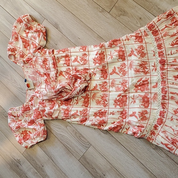 Farm Rio Floral Maxi Dress Odessa Tiered Bow Dress Size L - Picture 3 of 15